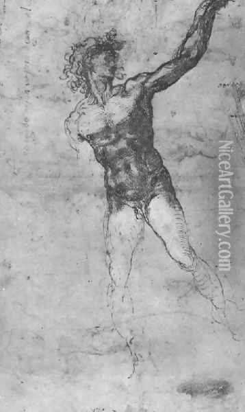 Male Nude Study For The Battle Of Cascina Oil Painting - Michelangelo Buonarroti