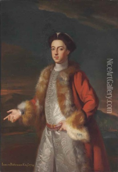 Portrait Of A Gentleman, Traditionally Identified As James Bateman, Three-quarter-length, With A Fur-trimmed Robe Oil Painting - Enoch Seeman