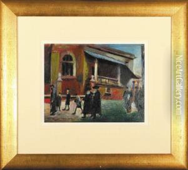 Zydzi Przed Synagoga Oil Painting - Abraham Neumann