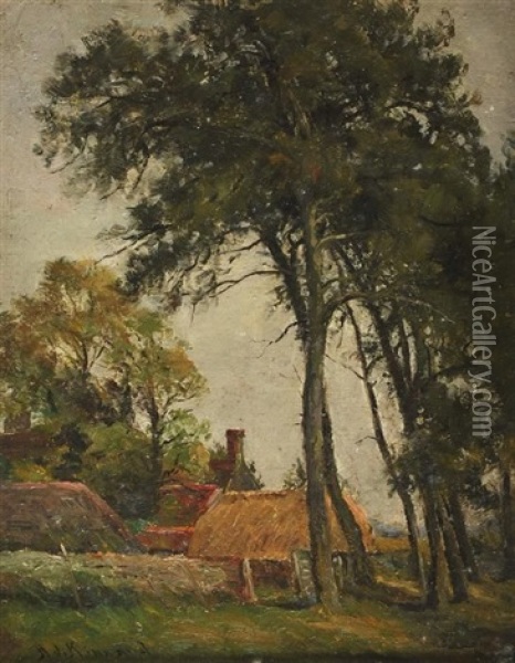 Cottages & Landscape Oil Painting - Henry John Kinnaird