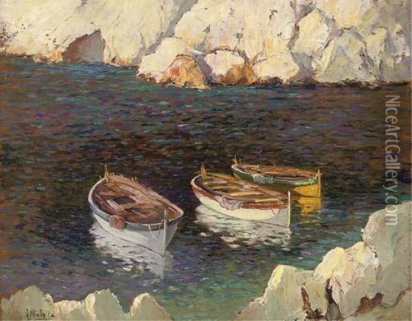 Boats Moored In A Tranquil Inlet Oil Painting - Attilio Pratella