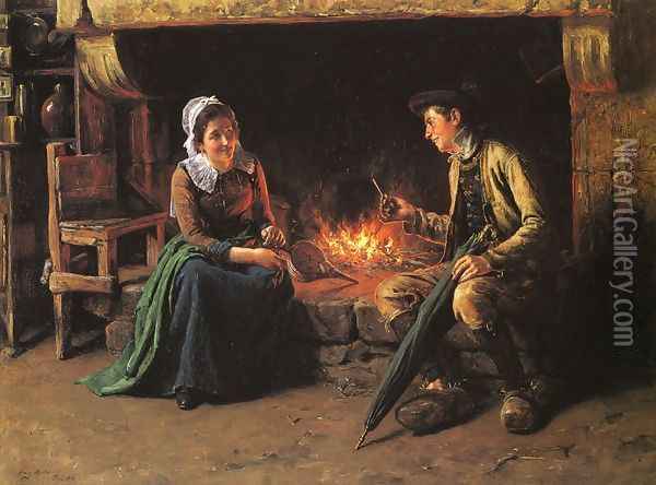 The Chimney Corner Oil Painting - Henry Mosler