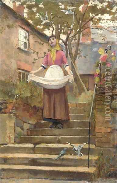 Feeding the birds Oil Painting - William Banks Fortescue