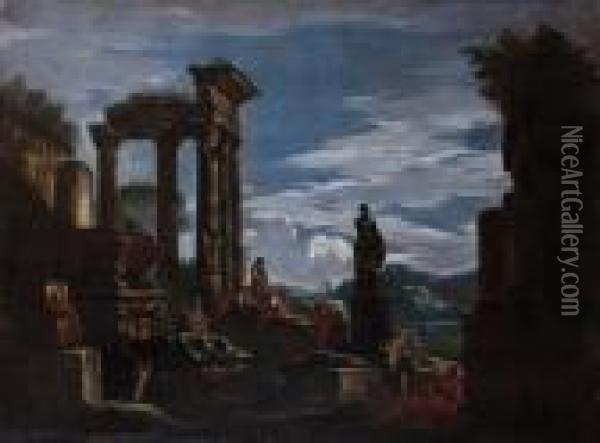 Capriccio Architettonico Con Rovine Classiche Oil Painting - Giovanni Ghisolfi