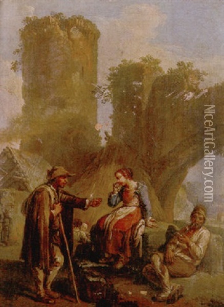 Peasants Conversing Before A Ruined Arch Oil Painting - Paolo Monaldi