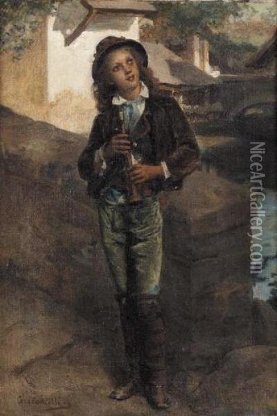 Die Junge Flotenspielerin. Oil Painting - Vincenzo Giacomelli