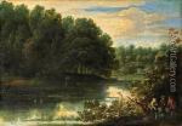 Bewaldete Flusslandschaft Mit Staffage Oil Painting - Jaques D'Arthois
