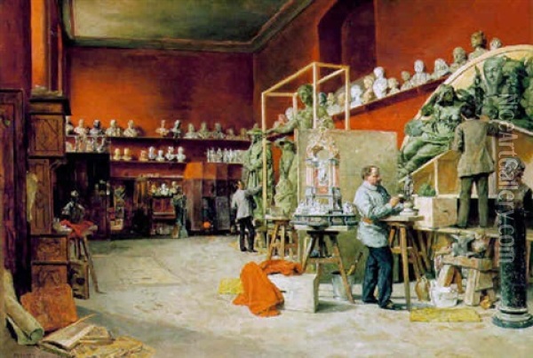 Der Bildhauer Viktor Tilgner In Seiner Werkstatt Oil Painting - Anton Joseph Pepino