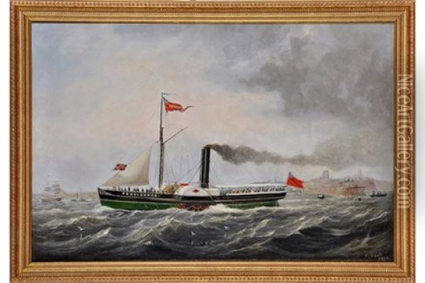 The Paddle Steamer Providence Off Tynemouth Oil Painting - John Scott