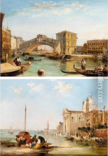 Chiesa Gesuati (canal Della Guidecca); Ponto Di Rialto (canal Grande) Oil Painting - Edward Pritchett