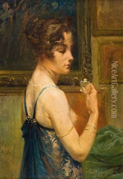 Dame Au Petit Flacon De Parfum Oil Painting - Henri Privat-Livemont