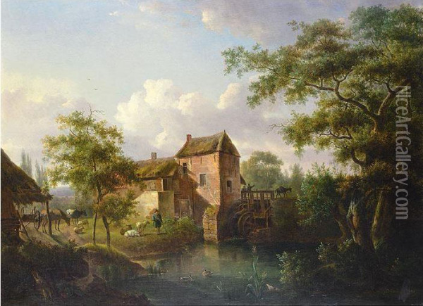 Landscape With Mill Oil Painting - Joseph Julien