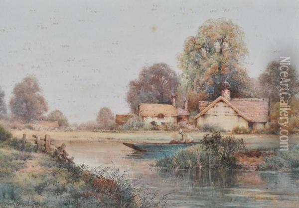 Rural Landscape With Man In A Punt Oil Painting - Creswick Boydell