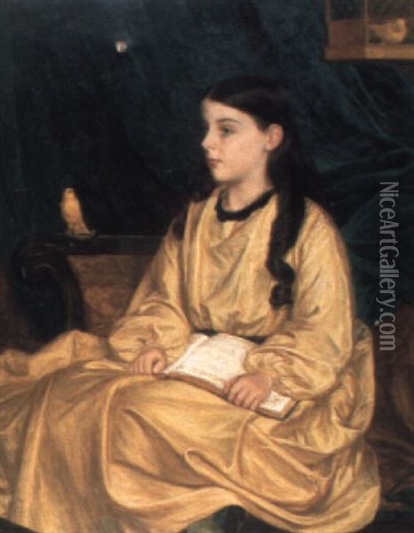 Portrait Of Constance Charlotte Astley, Full-length, In A Yellow Dress Oil Painting - Henry Tanworth Wells