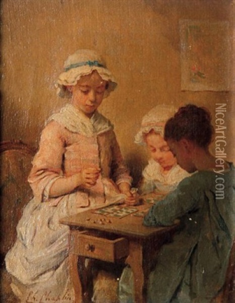 Enfants Jouant Au Loto Oil Painting - Charles Joshua Chaplin