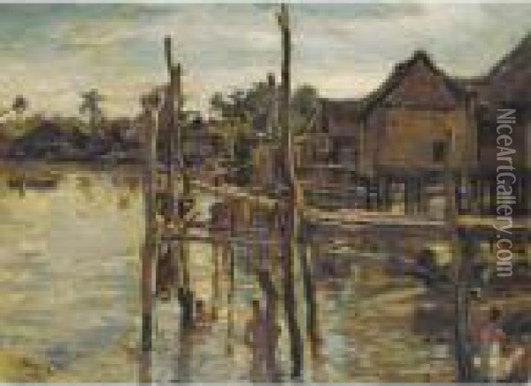River Landscape Oil Painting - Hans von Hayek
