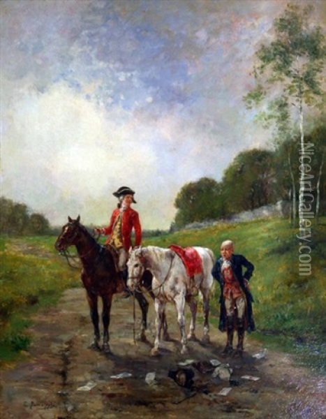La Chute Du Cavalier Oil Painting - Louis Emile Benassit