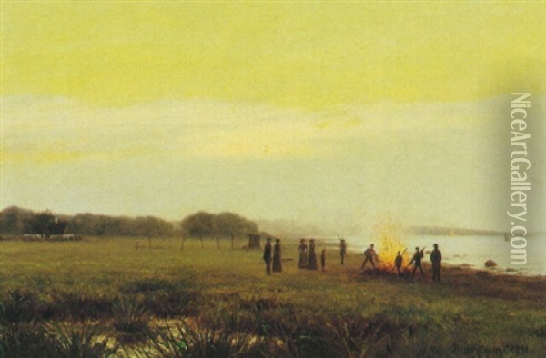 Bal Pa Stranden Oil Painting - Adolf Alfred Larsen