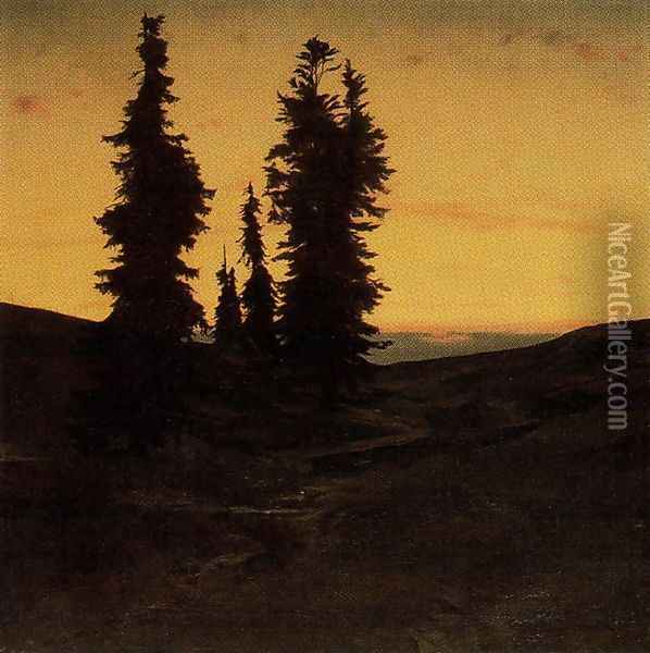 Sapins at the sunset Oil Painting - Arnold Bocklin