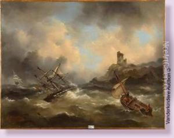 Marine Sous Un Ciel D'orage Oil Painting - Jean Antoine Theodore Baron Gudin
