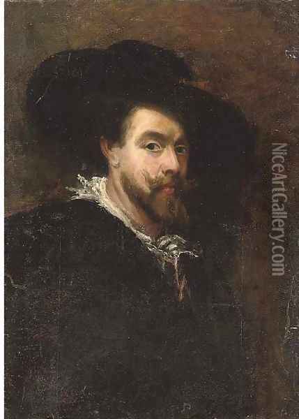 Portrait of the artist, half-length, wearing a black hat Oil Painting - Sir Peter Paul Rubens