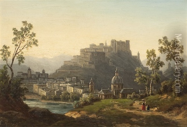 Blick Auf Salzburg Oil Painting - Leonhard Rausch