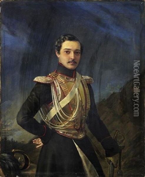 Portrat Des Russischen Offiziers Balaschof Oil Painting - Pimen Nikitich Orlov