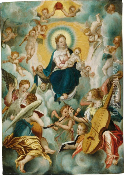 Madonna Mit Dem Kind Undmusizierenden Engeln Oil Painting - Kager, Johann Matthias