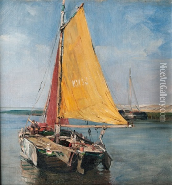 Fishing Boat Oil Painting - Eugen Gustav Duecker