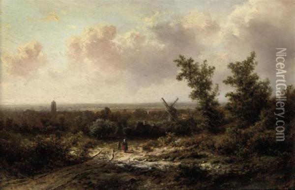 Figures On A Sandy Trail Oil Painting - Pieter Lodewijk Francisco Kluyver