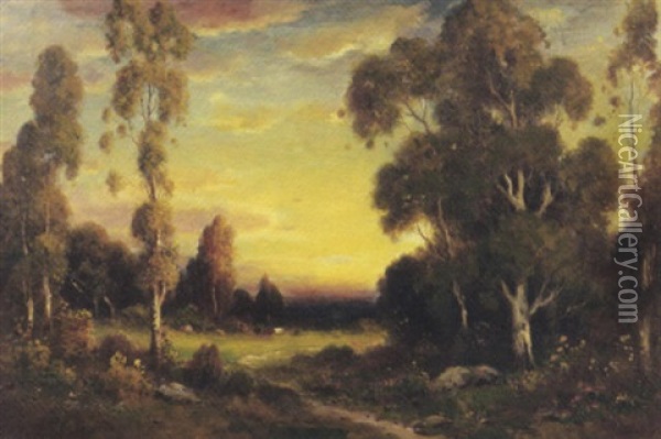 Pasture At Sunset Oil Painting - Alexis Matthew Podchernikoff