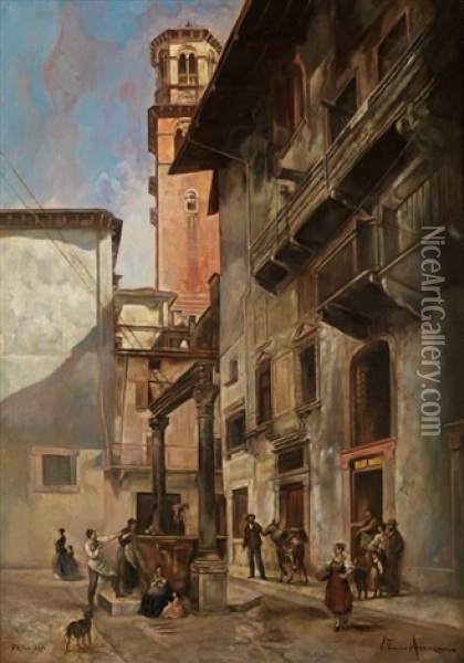 Stadtansicht In Verona Oil Painting - Vittorio Avanzi