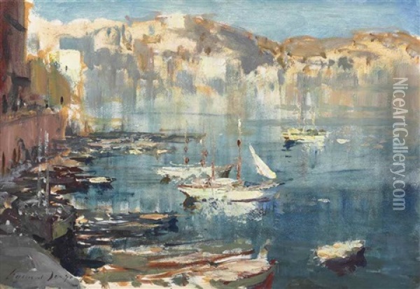 Ponza Harbour Oil Painting - Edward Wilkins Waite