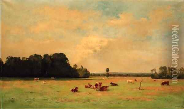 Cattle in a summer meadow Oil Painting - Pierre-Emmanuel Damoye