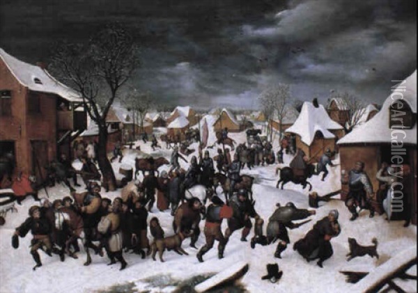 Le Massacre Des Innocents Oil Painting - Marten van Cleve the Elder