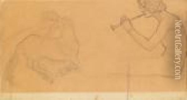 Zwei Mythologische Figuren (studie) Oil Painting - Egon Schiele