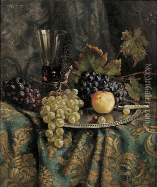 Still Life With Fruit And Wine Oil Painting - Willy Hanft