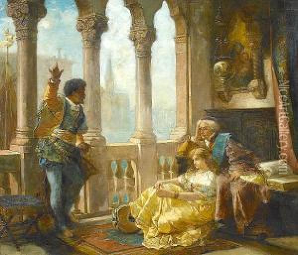 Othello Relating His Adventures To Desdemona Oil Painting - Edouard Frederic Wilhelm Richter
