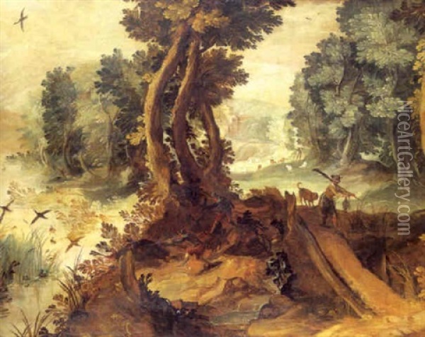 Paysage De Foret Avec La Chasse Aux Canards Oil Painting -  Pozzoserrato