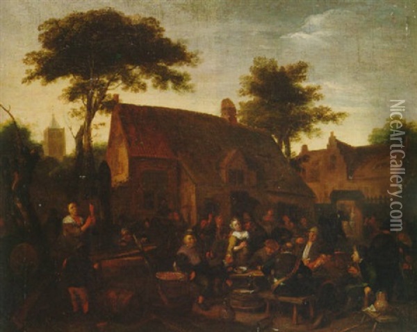 Peasants Drinking And Carousing Outside A Tavern Oil Painting - Richard Brakenburg