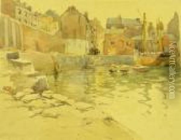 Brixham Harbour Oil Painting - Harry Wanless