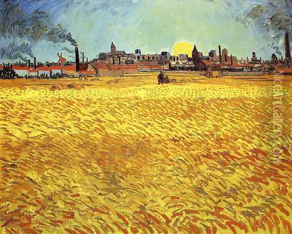 Summer Evening, Wheatfield with Setting sun Oil Painting - Vincent Van Gogh