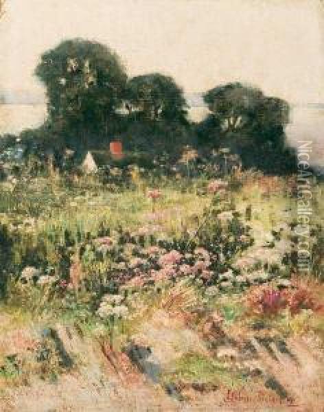 Landscape With Flowers Oil Painting - J. Ambrose Pritchard