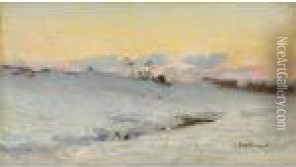 The Plain Of Bressoux Under Snow Oil Painting - Ivan Pavlovich Pokhitonov
