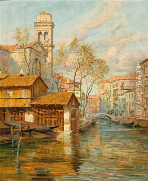 Blick Auf San Trovaso In Venedig Und Die Letzte Noch Existierende Gondelwerkstatt Oil Painting - Arthur Trevor Haddon
