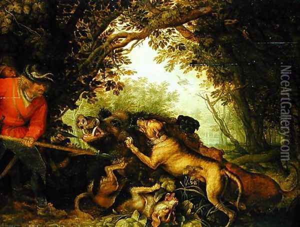 Boar Hunt, 1611 Oil Painting - Roelandt Jacobsz Savery