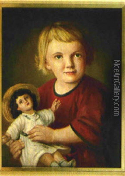 Kleines Blondes Madchen Mit Puppe Oil Painting - Julius Kockert