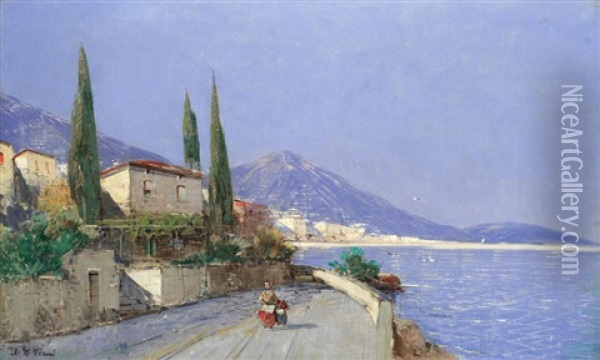 Neapolitan Coastal Landscape Oil Painting - Georg Fischhof