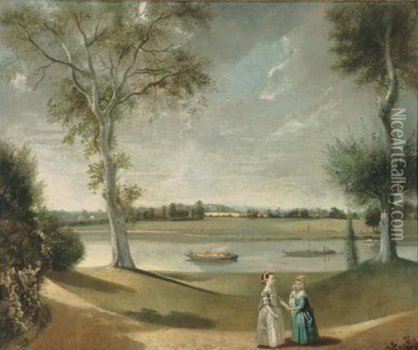 The Misses Garrick By The Thames At Hampton Oil Painting - Johann Zoffany