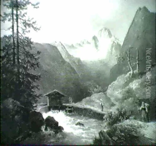 Gebirgstal Am Dachstein Oil Painting - Edmund Mahlknecht